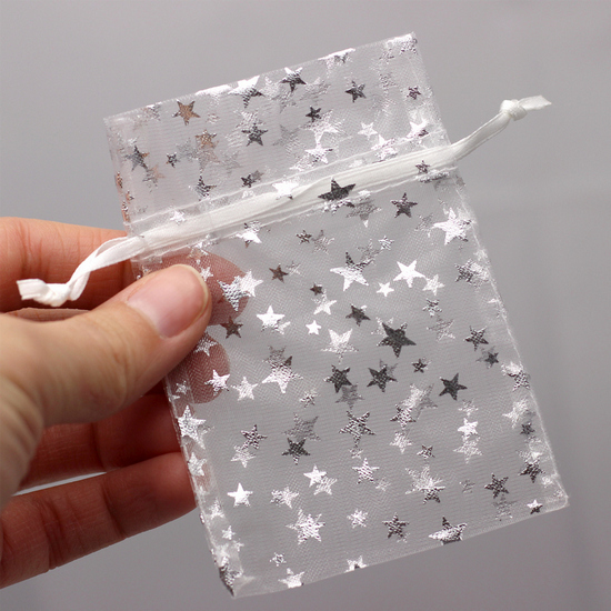 Small White with Silver Stars Organza Pouch Small White with Silver Stars Organza Pouch