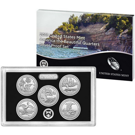 2018 S United States Mint 5pc America The Beautiful Quarter Silver Proof Set