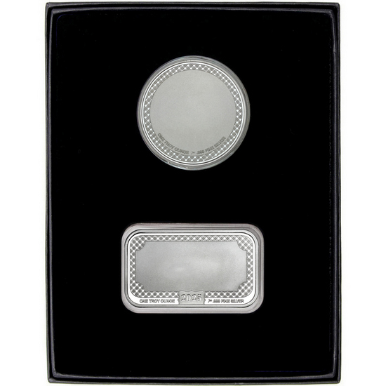 Retirement Year Happy Retirement Silver Bar and Enameled Religious Cross Medallion 2pc Gift Set