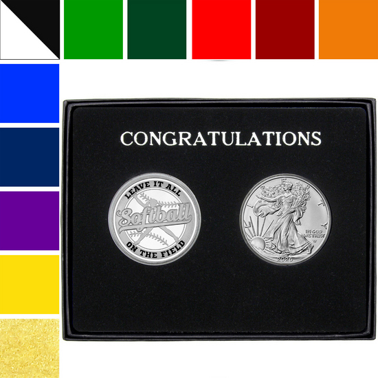 Congratulations #1 Champs Custom Enameled Silver Medallion and Silver American Eagle 2pc Gift Set