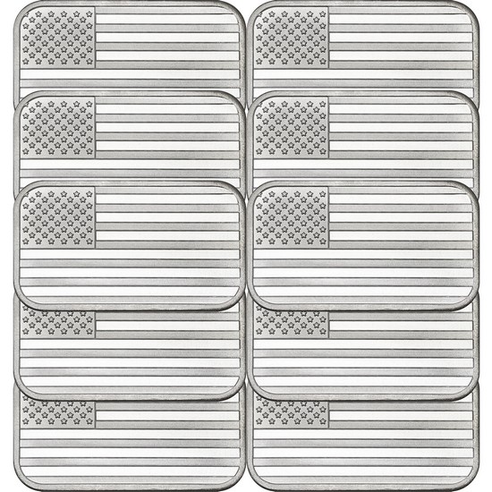 American Flag 1oz .999 Silver Bar 10pc