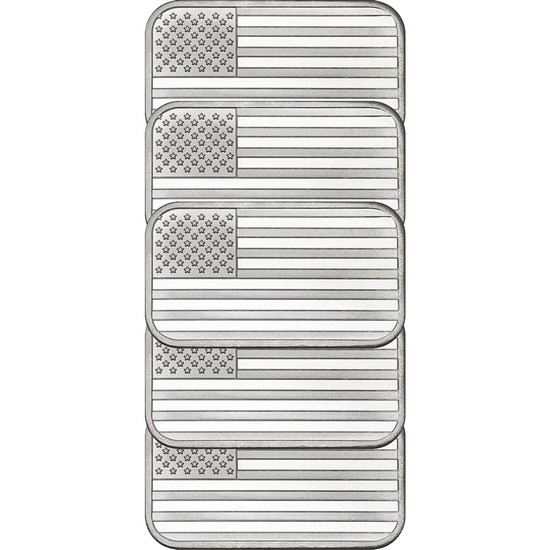 American Flag 1oz .999 Silver Bar 5pc