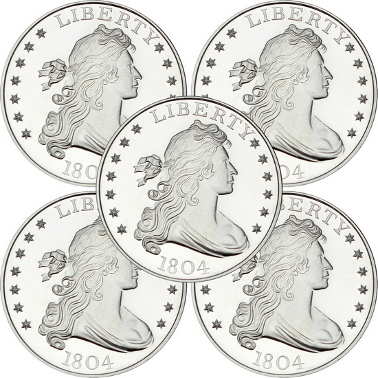 1804 Dollar Replica 1oz .999 Silver Medallion 5pc