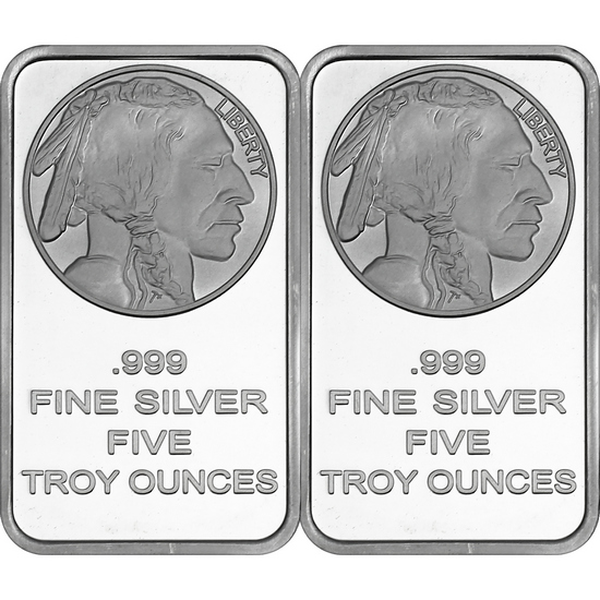 Buffalo Replica 5oz .999 Silver Bar 2pc