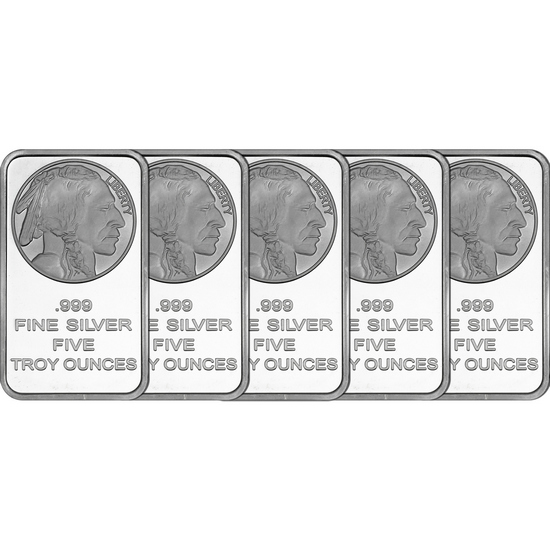 Buffalo Replica 5oz .999 Silver Bar 5pc