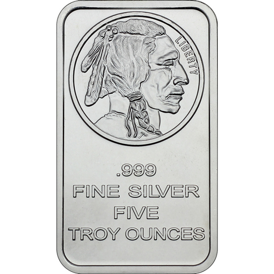 Buffalo Replica 5oz .999 Silver Bar 5pc Buffalo Replica 5oz .999 Silver Bar 5pc