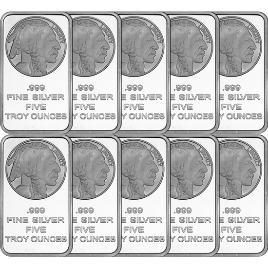 Buffalo Replica 5oz .999 Silver Bar 10pc