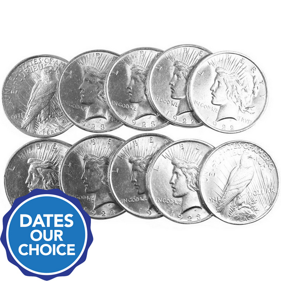Silver Peace Dollars 10pc Dates Our Choice AU-BU