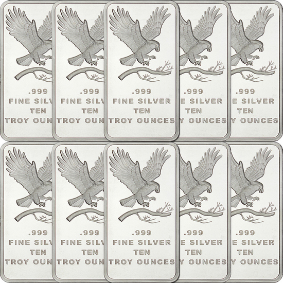 SilverTowne Trademark Eagle 10oz .999 Silver Bar 10pc