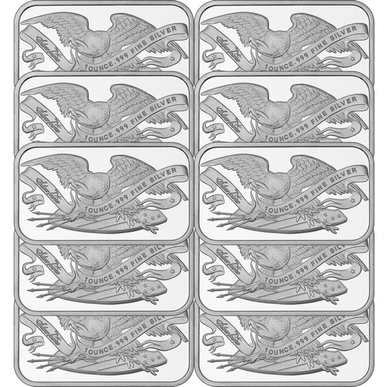 Retro SilverTowne Eagle and Shield 1oz .999 Silver Bar 10pc