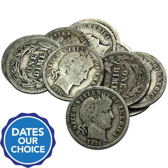 10pc Circulated Silver Barber Dime Grab Bag Dates Our Choice