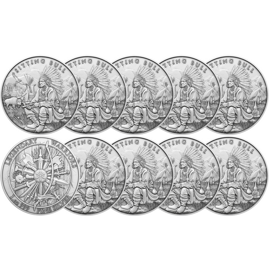 Sitting Bull Legendary Warriors Series 1oz .999 Silver Medallion 10pc