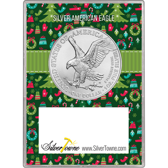 2025 Silver American Eagle BU in Green Merry Christmas Symbols Gift Holder 2025 Silver American Eagle BU in Green Merry Christmas Symbols Gift Holder