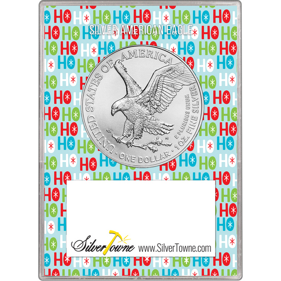 2025 Silver American Eagle BU in HoHoHo Merry Christmas Gift Holder 2025 Silver American Eagle BU in HoHoHo Merry Christmas Gift Holder