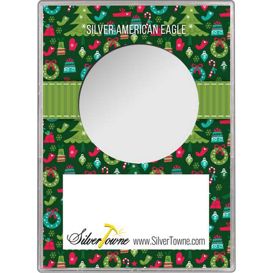 Green Merry Christmas Gift Holder for Silver American Eagle - Empty Green Merry Christmas Gift Holder for Silver American Eagle - Empty