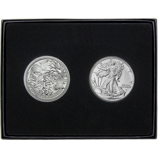 Halloween Graveyard Mummy Silver Medallion and Silver American Eagle 2pc Gift Set