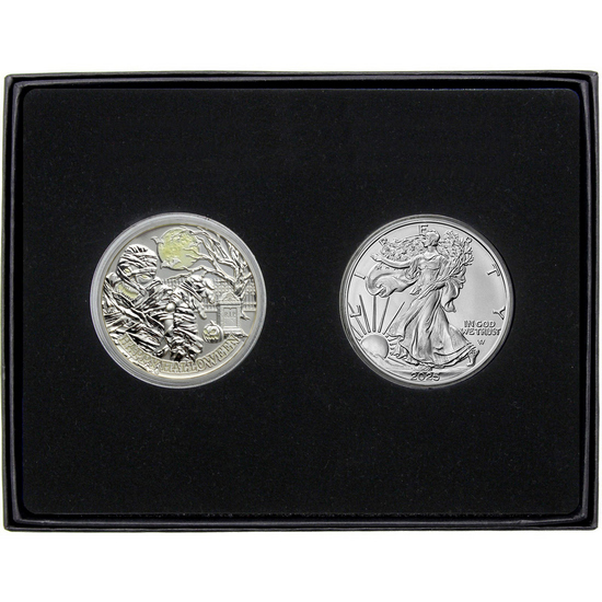 Halloween Graveyard Mummy Silver Medallion and Silver American Eagle 2pc Gift Set