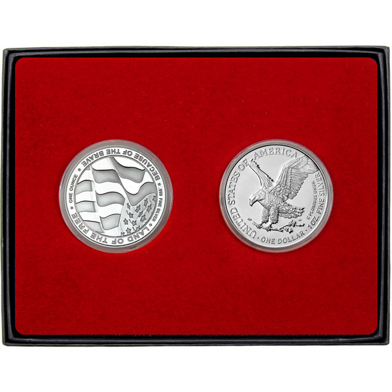 Military Service Enameled US Air Force Silver Medallion and Silver American Eagle 2pc Gift Set Military Service Enameled US Air Force Silver Medallion and Silver American Eagle 2pc Gift Set