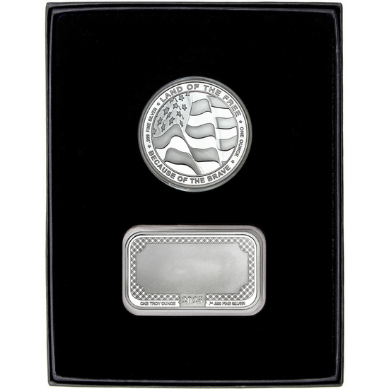 Enameled US Air Force Silver Medallion and Happy Retirement Silver Bar 2pc Gift Set Enameled US Air Force Silver Medallion and Happy Retirement Silver Bar 2pc Gift Set