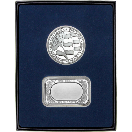 American Flag Silver Bar and Enameled Air Force Silver Medallion 2pc Gift Set American Flag Silver Bar and Enameled Air Force Silver Medallion 2pc Gift Set