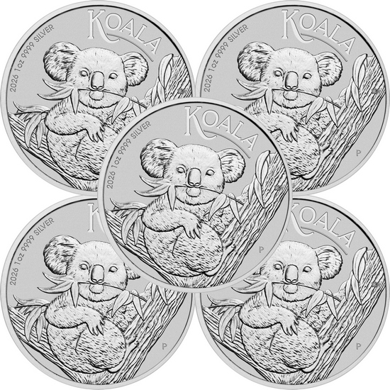 2026 P Australia Silver Koala 1oz BU Coin Perth Mint 5pc