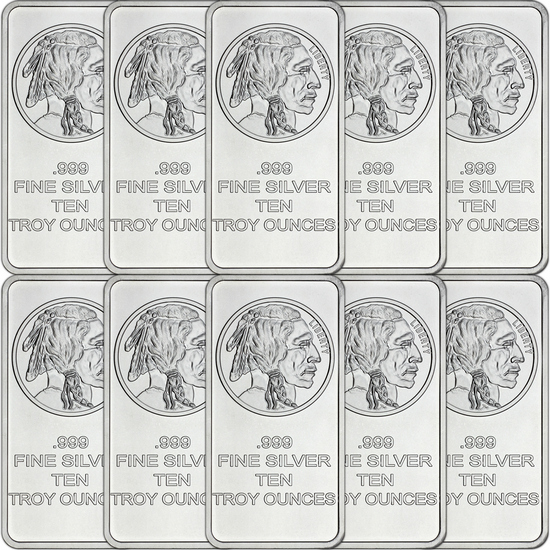 Buffalo Replica 10oz .999 Silver Bar 10pc