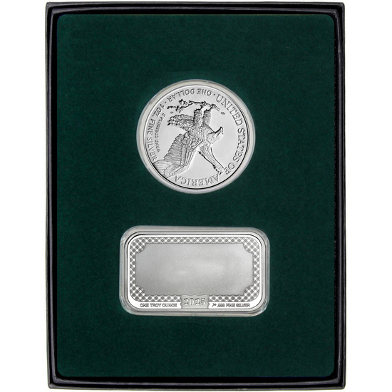 Happy Birthday Stars Silver Bar and Silver American Eagle 2pc Gift Set