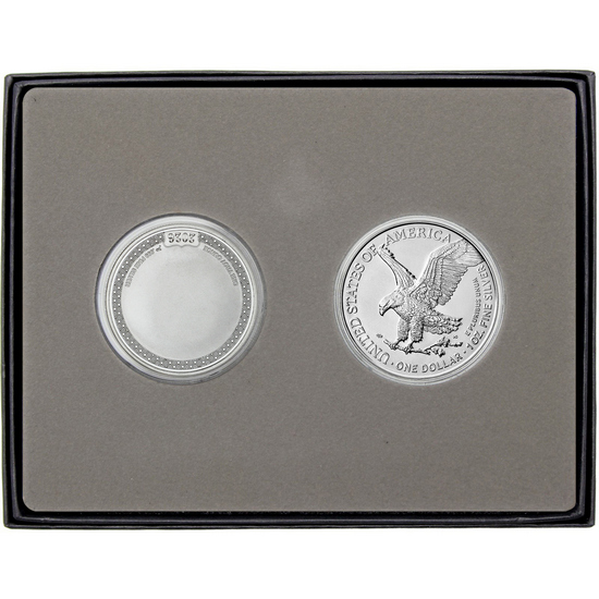 Happy Birthday Stripes Enameled Blue Silver Round and Silver American Eagle 2pc Gift Set