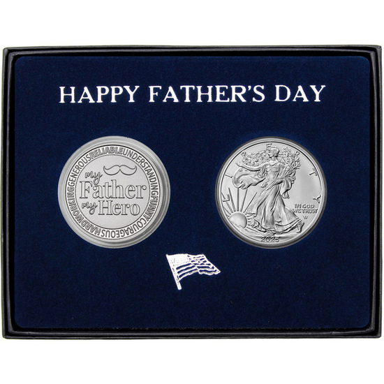 Happy Father's Day My Father My Hero Silver Medallion and Silver American Eagle 2pc Gift Set