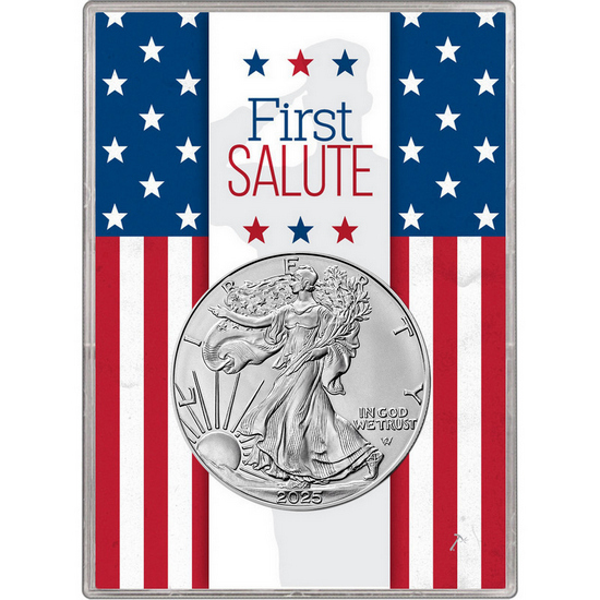 2019 Silver American Eagle BU in Silver Dollar First Salute Gift Holder