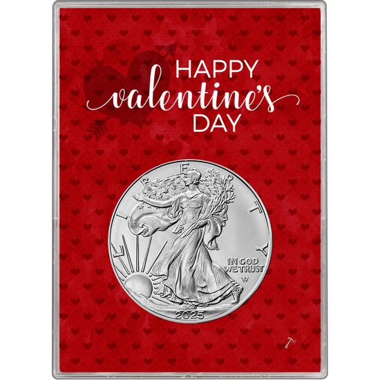 2025 Silver American Eagle BU in Happy Valentines Day Gift Holder