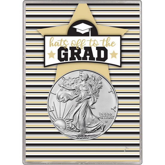 2024 Silver American Eagle BU in Hats Off to the Grad Gift Holder