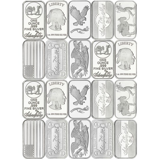 Mixed Designs 1oz .999 Silver Bar 20pc Mixed Designs 1oz .999 Silver Bar 20pc