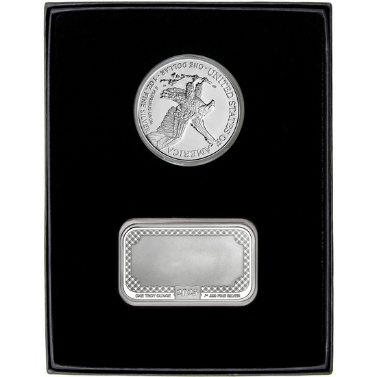 Congratulations Silver Bar and Silver American Eagle 2pc Gift Set Congratulations Silver Bar and Silver American Eagle 2pc Gift Set