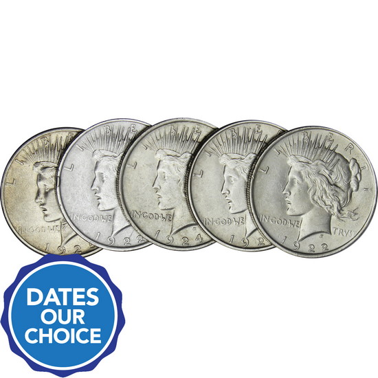 Silver Peace Dollars 5pc Dates Our Choice VG-XF