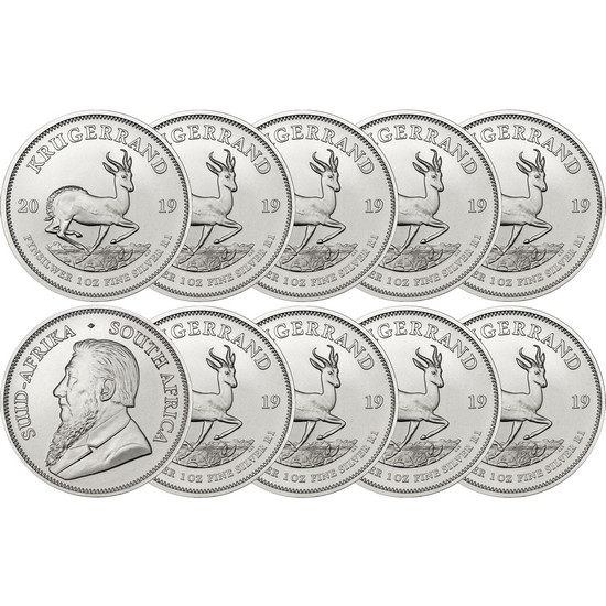 2019 South Africa Silver Krugerrand 1oz BU Coin 10pc