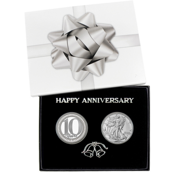 10 Years Anniversary Gift Silver Round 2pc Set | SilverTowne