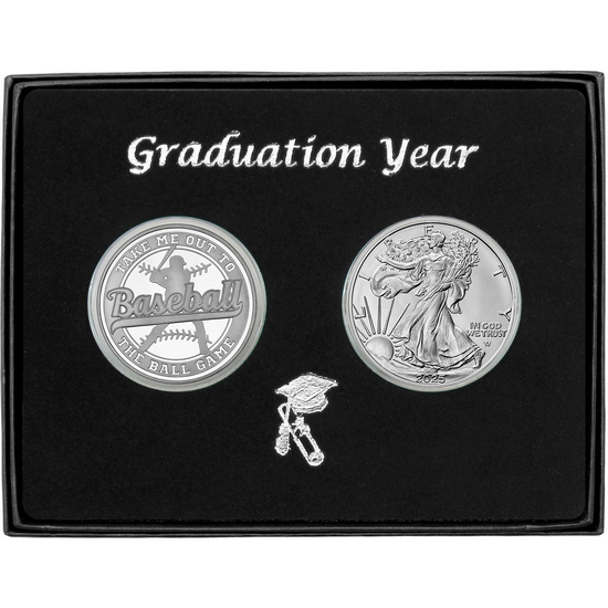 Graduation 2024 Baseball Athlete Silver Medallion and Silver American Eagle 2pc Gift Set