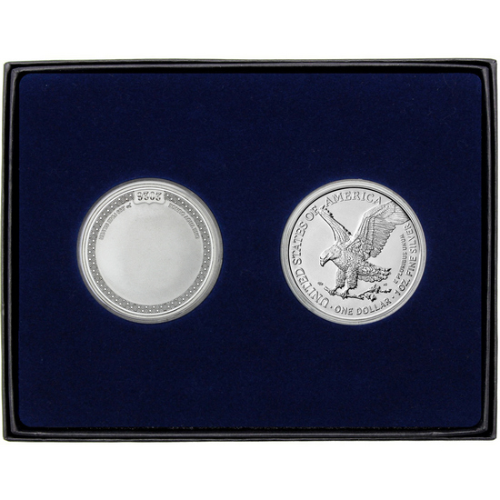 Happy Easter Bunny Rabbit Enameled Silver Round and Silver American Eagle 2pc Gift Set