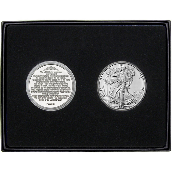 Psalm 23 Silver Medallion and Silver American Eagle 2pc Gift Set