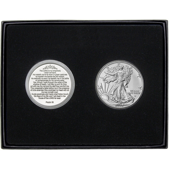 Psalm 23 Silver Medallion and Silver American Eagle 2pc Gift Set