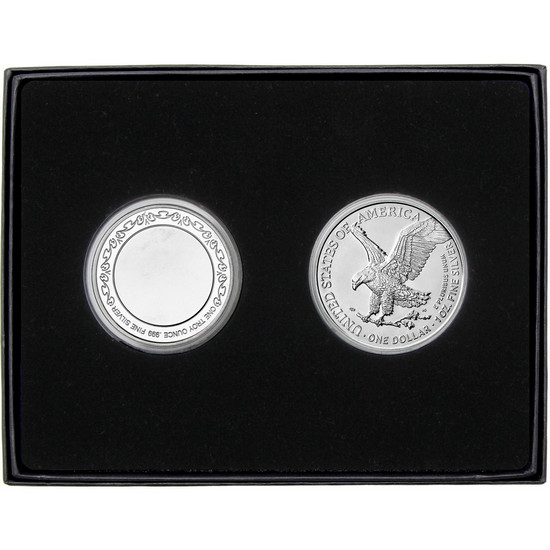 Blank Silver Medallion and Silver American Eagle 2pc Gift Set Blank Silver Medallion and Silver American Eagle 2pc Gift Set