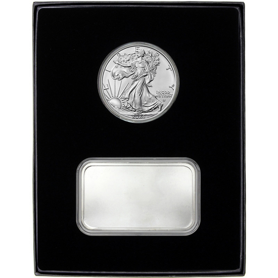 2 Piece Gift Set with Current Year-Date SAE & 5 Ounce Blank Silver Bar, Includes Gift Packaging