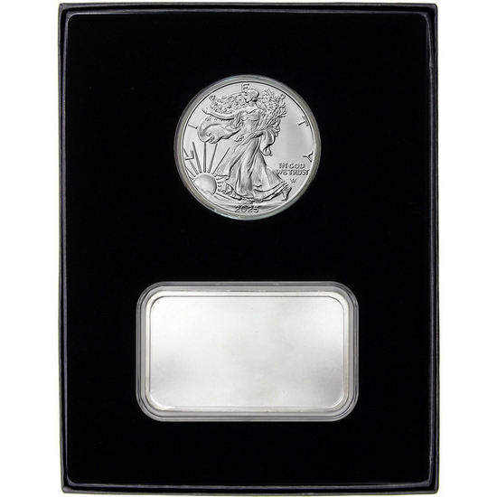 2 Piece Gift Set with Current Year-Date SAE & 5 Ounce Blank Silver Bar, Includes Gift Packaging