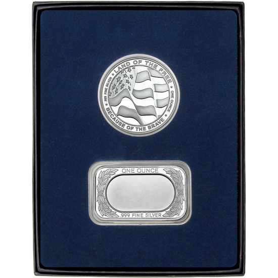 American Flag Silver Bar and Air Force Silver Medallion 2pc Gift Set