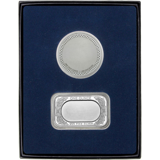 Enameled American Flag Silver Bar and Medical Silver Medallion 2pc Gift Set