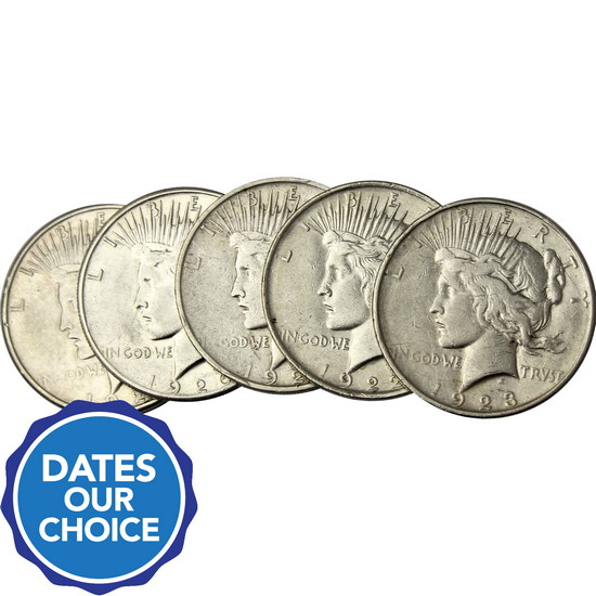 Cull Silver Peace Dollar Dates Our Choice 5pc