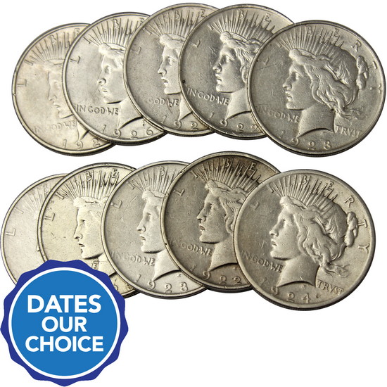 Cull Silver Peace Dollar Dates Our Choice 10pc