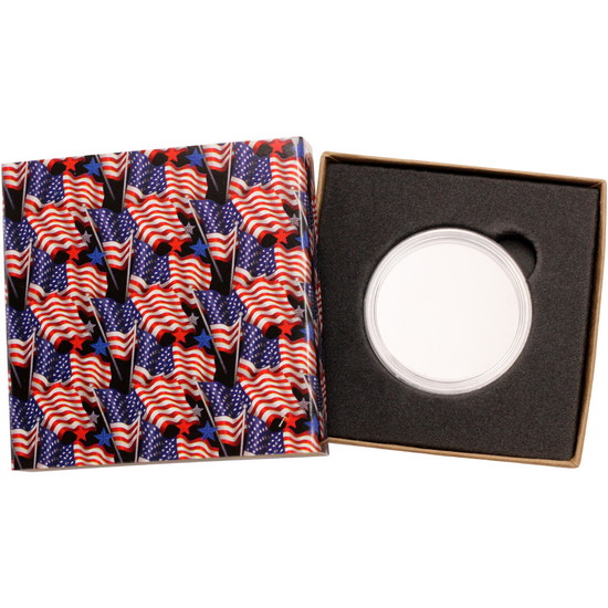 SilverTowne Natural Kraft Paper Gift Box with American Flag Pattern Box Sleeve and Fitted Capsule