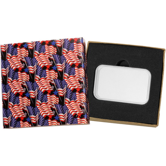 SilverTowne Natural Kraft Paper Gift Box with American Flag Pattern Box Sleeve and 1oz Bar Capsule